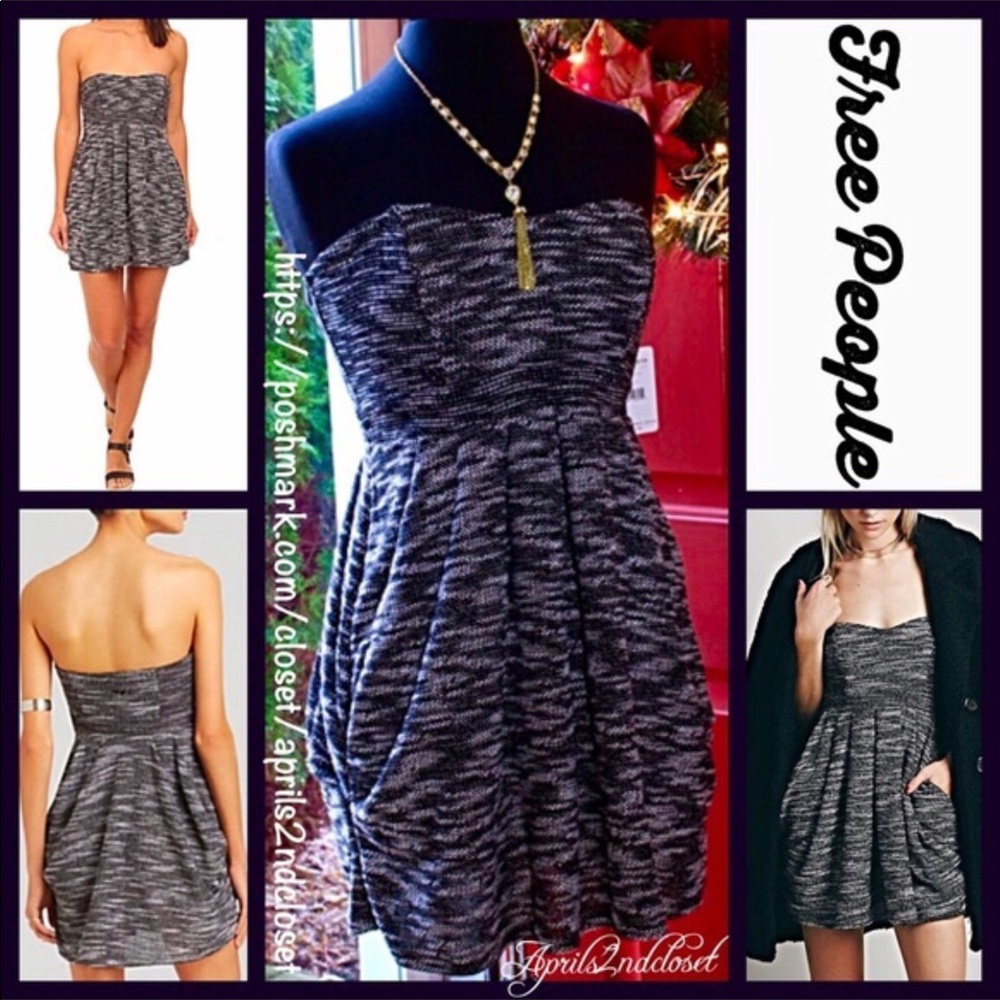 FREE PEOPLE STRAPLESS BLACK & WHITE PRINT DRESS - Picture 7 of 8
